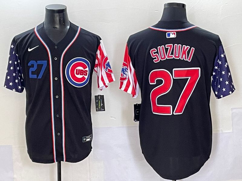 Men 2025 Chicago Cubs #27 Suzuki Black National Flags Nike MLB Jersey style 2